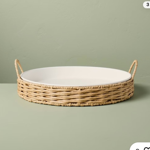 NWT Hearth and Hand Magnolia Round Woven Basket Tray with Handles